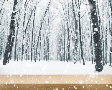 Kış orman ile ahşap arka plan