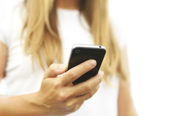 Female hand using smartphone — Stock Photo, Image