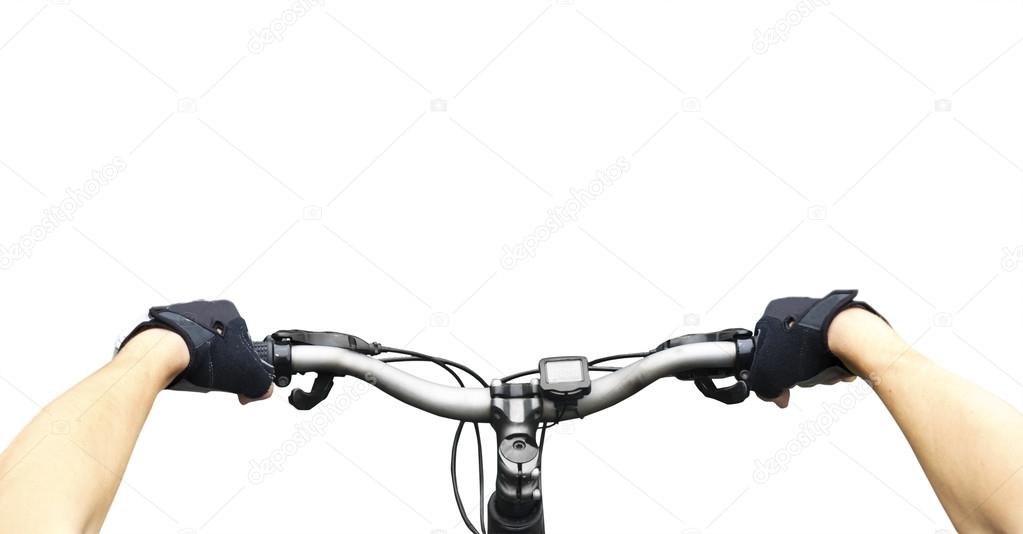 Male hands on bicycle steering wheel