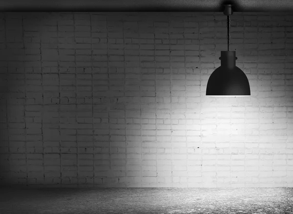 White grunge brick wall and black plafond