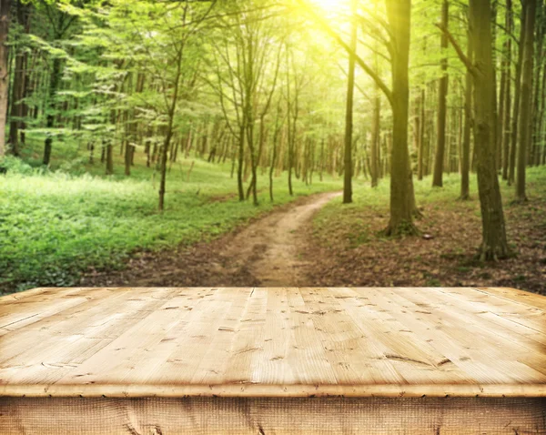 Suelo de madera con tablones en el bosque — Foto de Stock