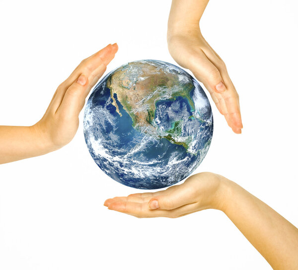 Women hands protect earth
