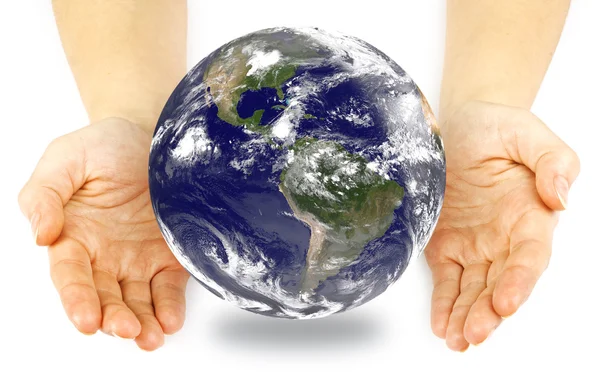 Human hands protect earth — Stock Photo, Image