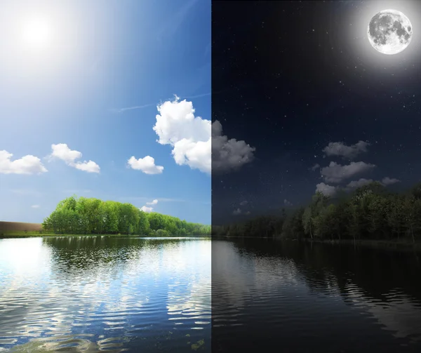 Lake in day and night — Stock Photo, Image