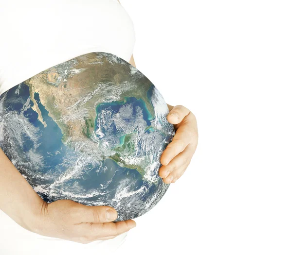 地球のような妊娠中の女性の腹 — ストック写真