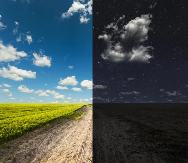 Campo de dia e de noite . — Fotografia de Stock