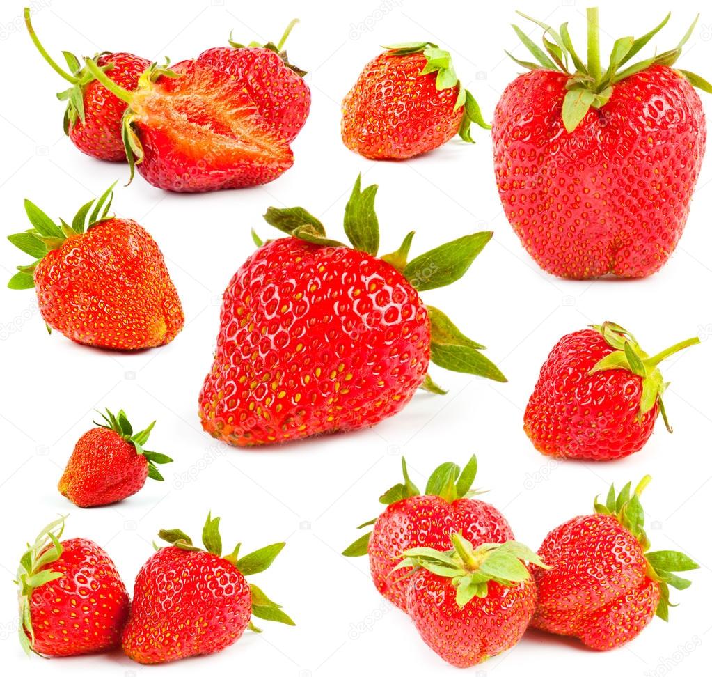 ripe strawberries on white