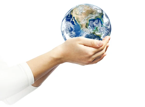 Open hands earth — Stock Photo, Image