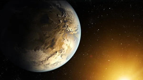 Наша земля в космосе и яркое солнце — стоковое фото