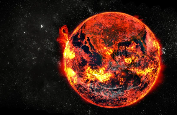 Tierra ardiendo en el cosmos — Foto de Stock