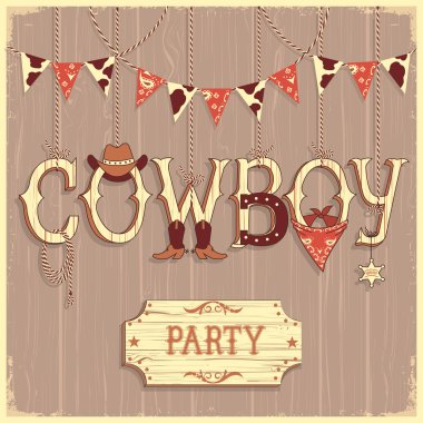 Kovboy parti metin. Vektör arka plan