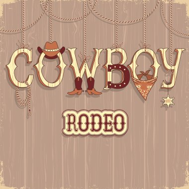 Kovboy rodeo metin. Vektör arka plan
