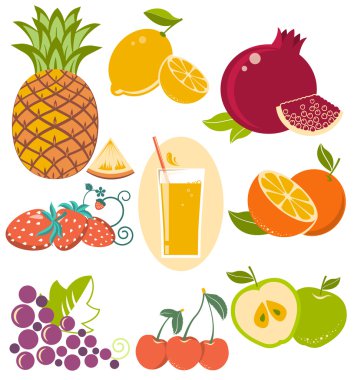 taze meyve üzerinde beyaz izole kümesi