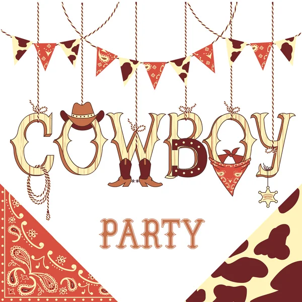 Cowboy party text. Vektor bakgrund isolerad på vitt för desig — Stock vektor
