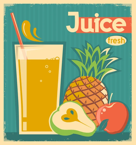 Zumo de frutas frescas.Vector tarjeta vintage — Vector de stock