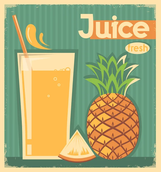 Fresh pineapple juice on old paper.Vector vintage card — Stock Vector