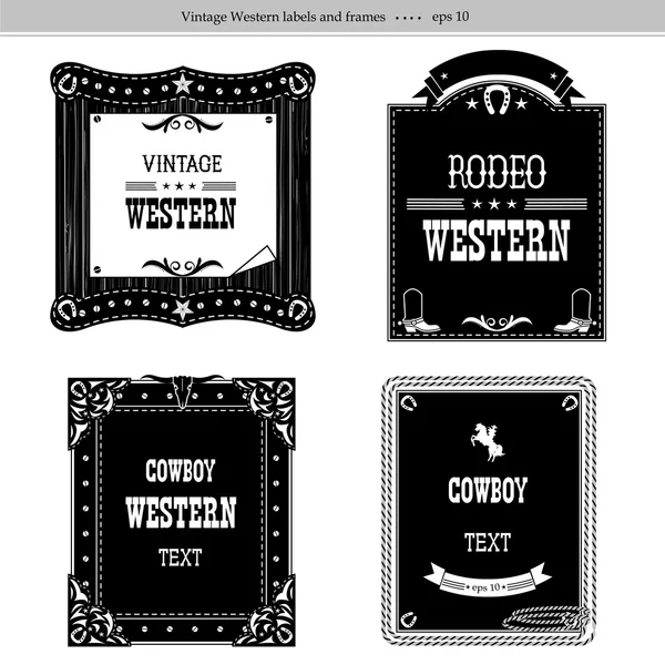 Set of labels and frames in Western style isolated for design — Stock Vector