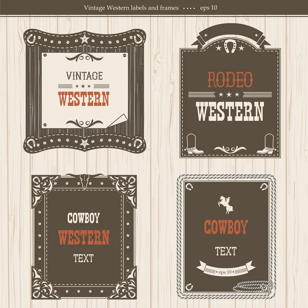 Set of labels and frames in Western style isolated for design — Stock Vector