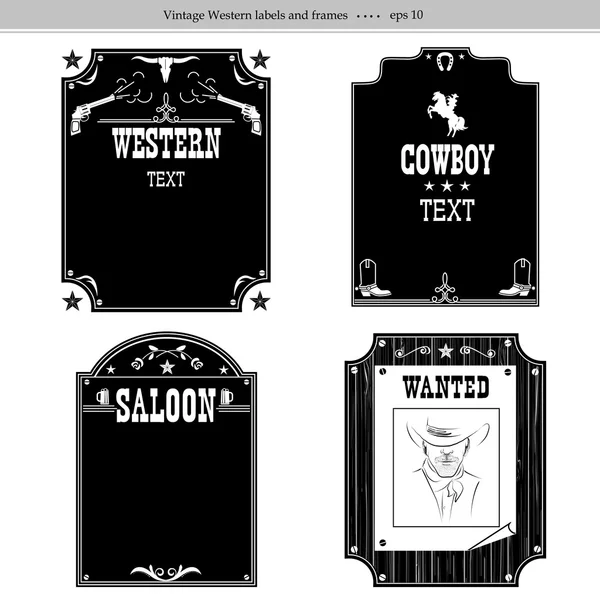 Set of Western backgrounds.Vector etiquetas gráficas preto isolado — Vetor de Stock