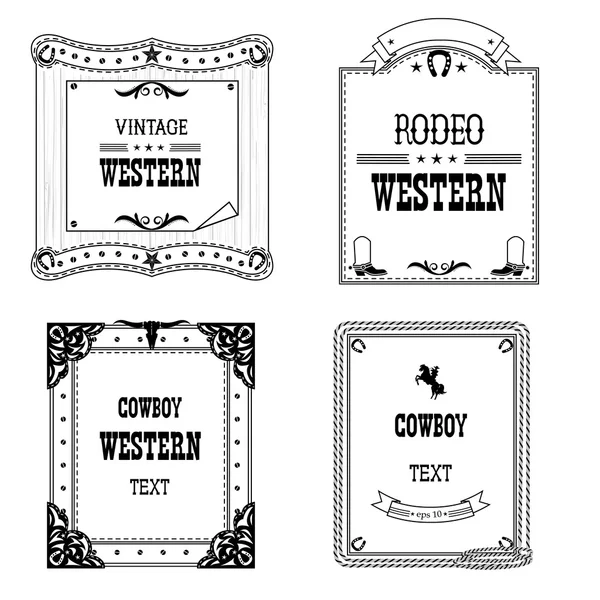 Set of labels and frames in Western style isolated for design — Stock Vector