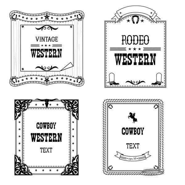 set of labels and frames in Western style isolated for design
