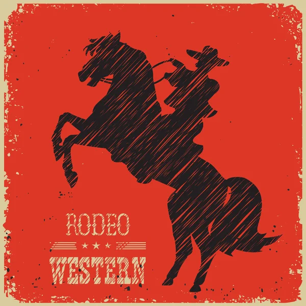 Cowboy riding wild horse.Western poster — Stock Vector