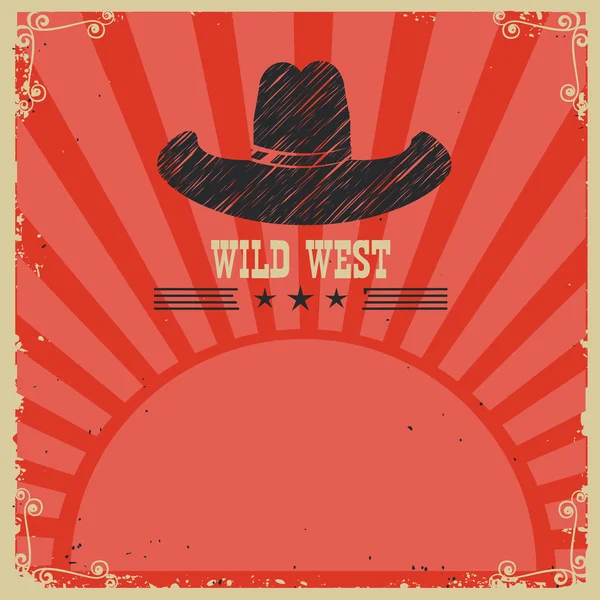 Wild west cowboy background.Vector red card — Stock Vector