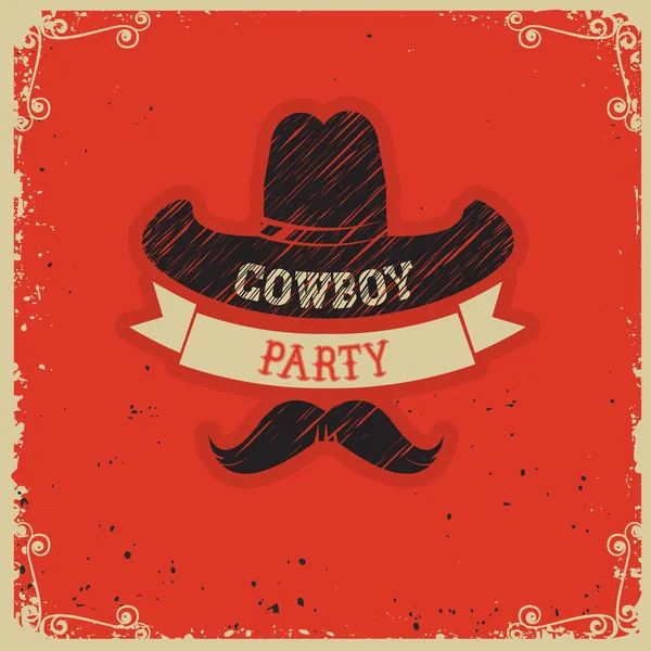 Cowboy festa vermelho fundo em papel vermelho — Vetor de Stock