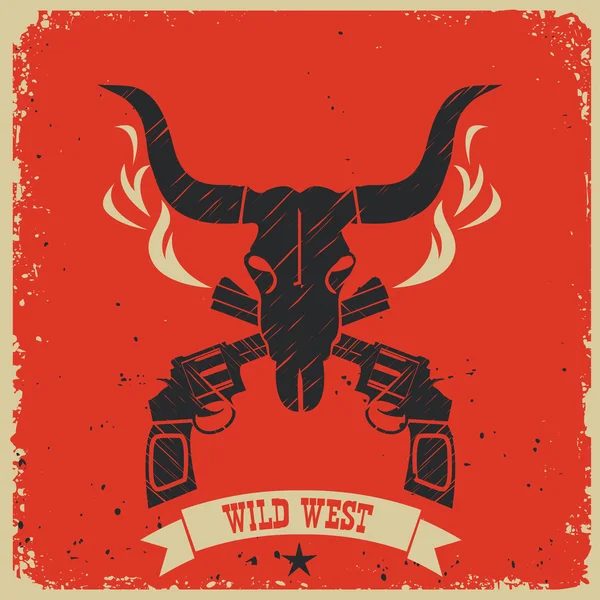 Oeste salvaje oeste cartel fondo sobre papel rojo — Vector de stock