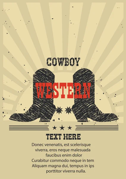 Western poster for text Cowboy boots background. — Stock Vector