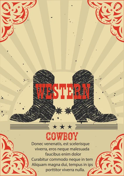 Västerländska affisch cowboystövlar bakgrund. — Stock vektor