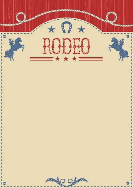 Amerikaanse cowboy rodeo affiche voor tekst. Cowboy paardrijden wild paard — Stockvector