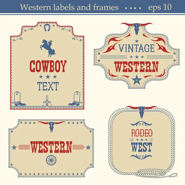 Wilde westen Amerikaanse etiketten. Vintage platen vector geïsoleerd op whit — Stockvector