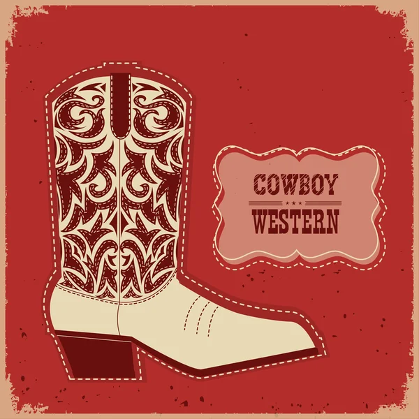 Cowboy boot card background.Vector illustration occidentale avec te — Image vectorielle