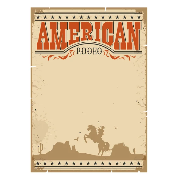 Cartel vintage vaquero. Papel occidental con caballo de montar hombre — Vector de stock