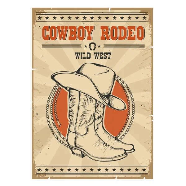 Cowboy rodeo poster.Western vintage illustrazione con testo — Vettoriale Stock