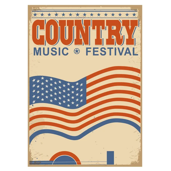 Country music background with text.Vector old poster with flag — Stock Vector