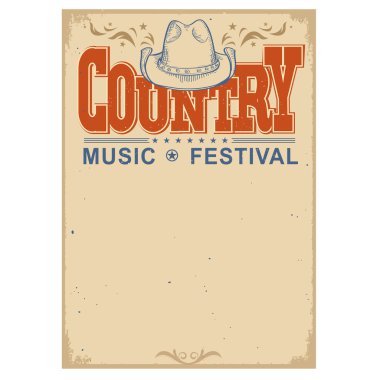Poster Müzik Festivali arka plan kovboy şapkası ile. İzole vektör