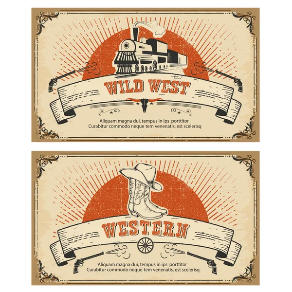 Vintage marco occidental cards.Vector ilustración — Vector de stock