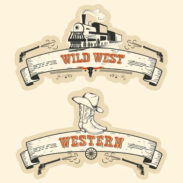 Etichette western e wild west vintage isolate — Vettoriale Stock