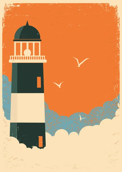 Vuurtoren retro poster op oud papier — Stockvector