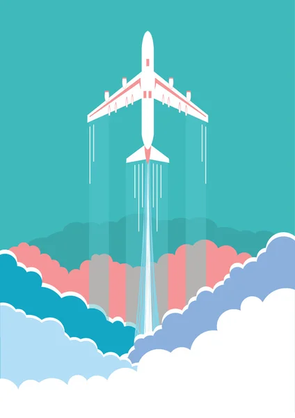 Flygplan som flyger i himlen bakgrund affisch — Stock vektor