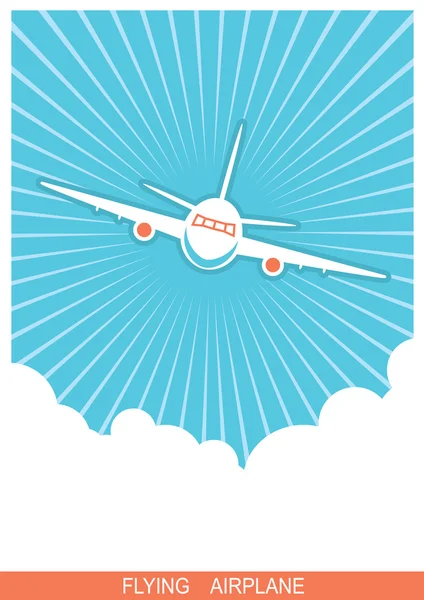 Avião voando no céu. Vector fundo cartaz azul — Vetor de Stock