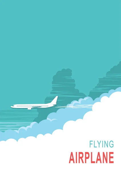 Flygplan som flyger i himmel bakgrund. — Stock vektor