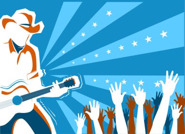 Country müzik şarkıcısı ve gitar ile konser. Vektör arka plan