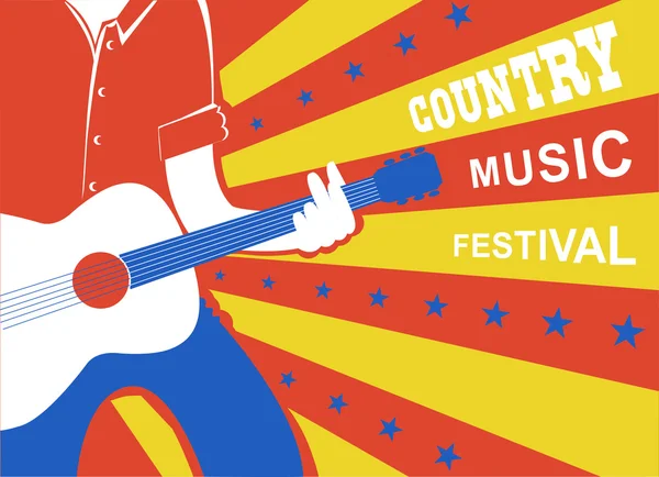 Manifesto musicale country con uomo musicista e chitarra . — Vettoriale Stock