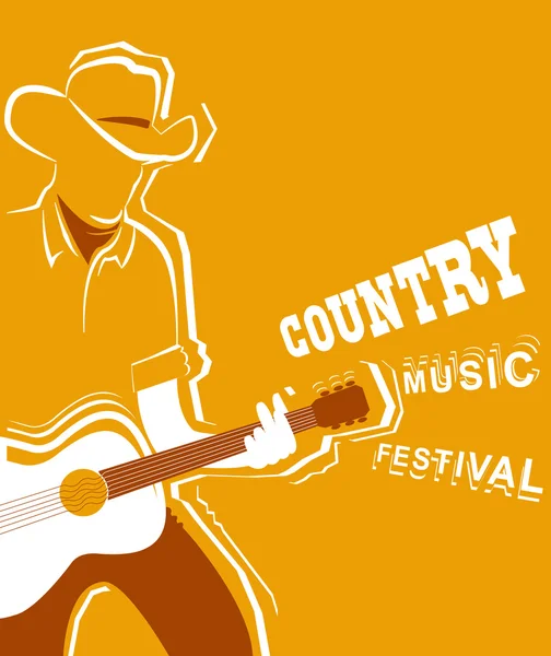 Cartaz do festival de música country com músico tocando guitarra —  Vetores de Stock