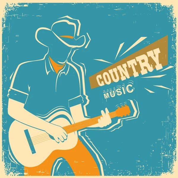 Festival de música country con músico tocando la guitarra en vinta vieja — Vector de stock