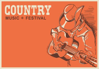 American country music festival poster with musician playing gui clipart