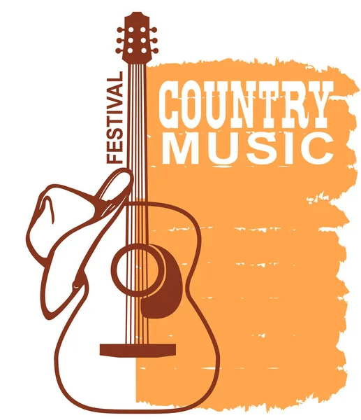 Música Country Guitarra Acústica Sombrero Americano Vaquero Fondo Del Cartel — Vector de stock